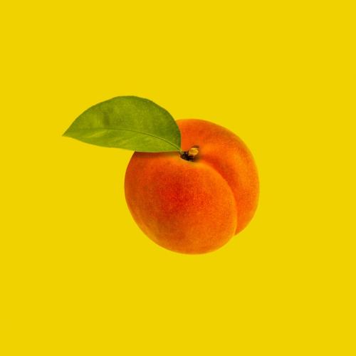 Illustration of peach on golden yellow background.